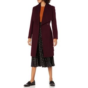 Cole Haan Women's Wool Belted Wrap Coat 4 Bordeaux